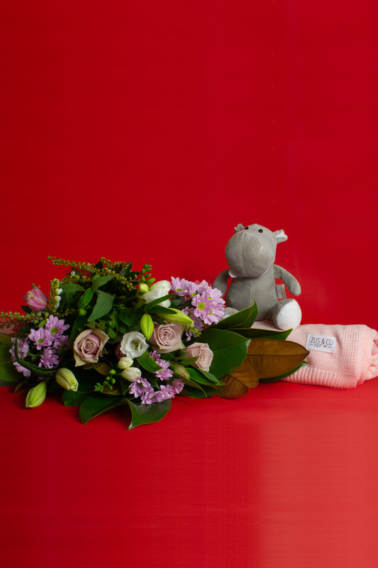 Bambina Baby Bundle with pastel bouquet and newborn gifts from Eva’s Garage