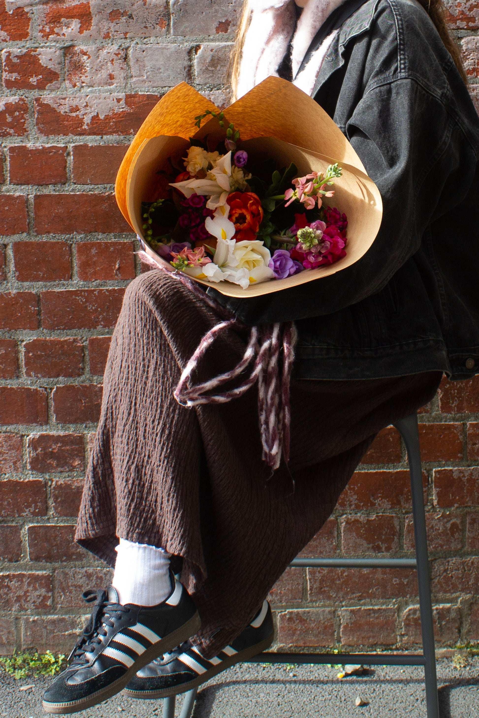 Medium florist-selected bouquet, wrapped in kraft paper – $75 size