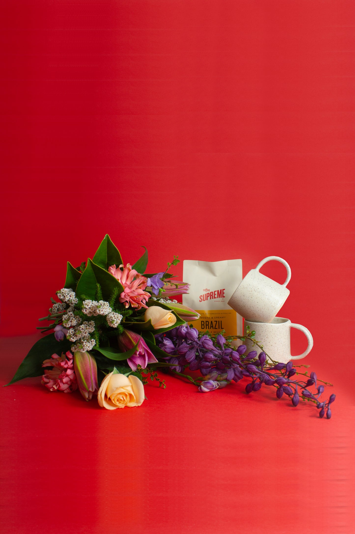 Coffee, cup and flower gift bundle