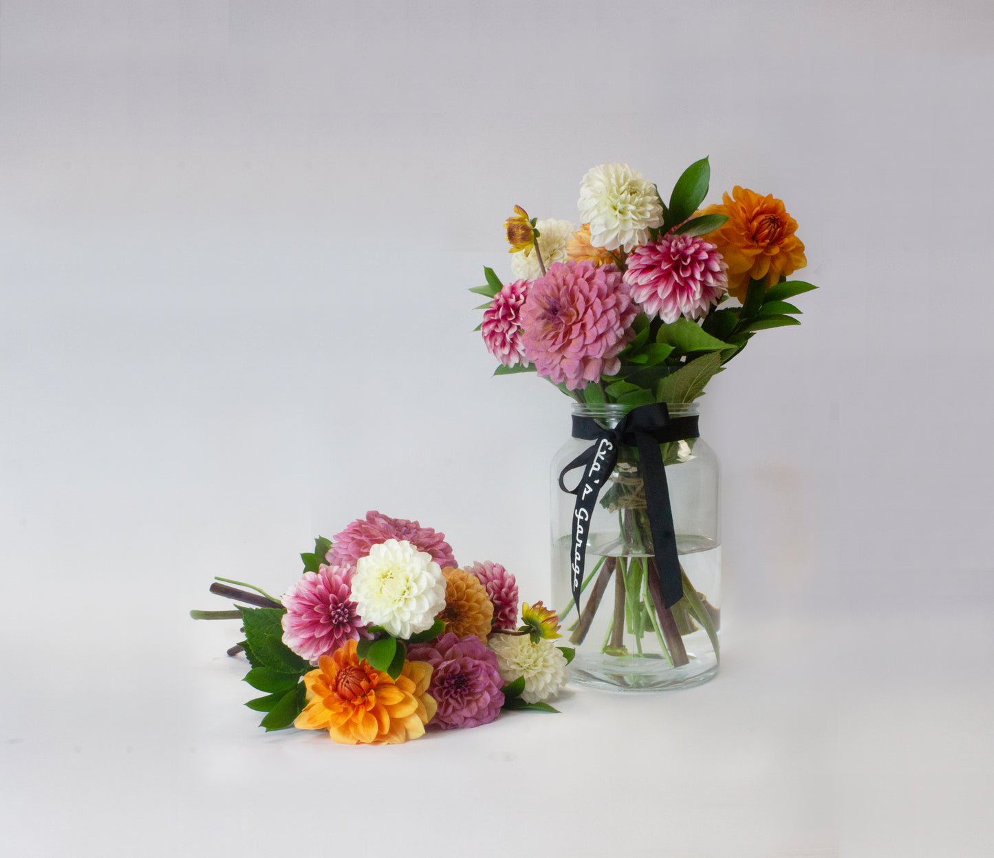 Mixed Dahlia's in glass vase