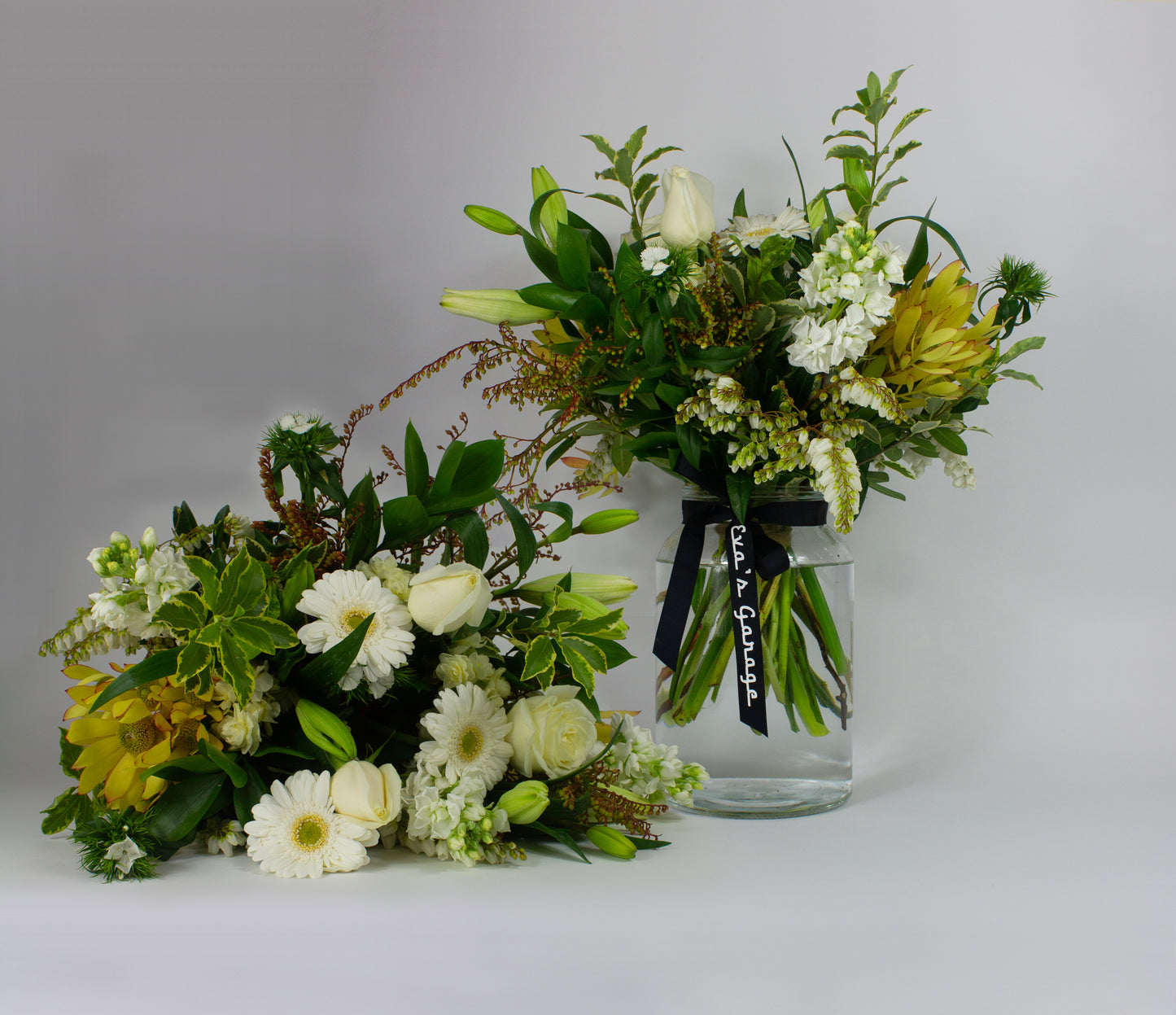 Extra large neutral flower arrangement in vase – $150 size.