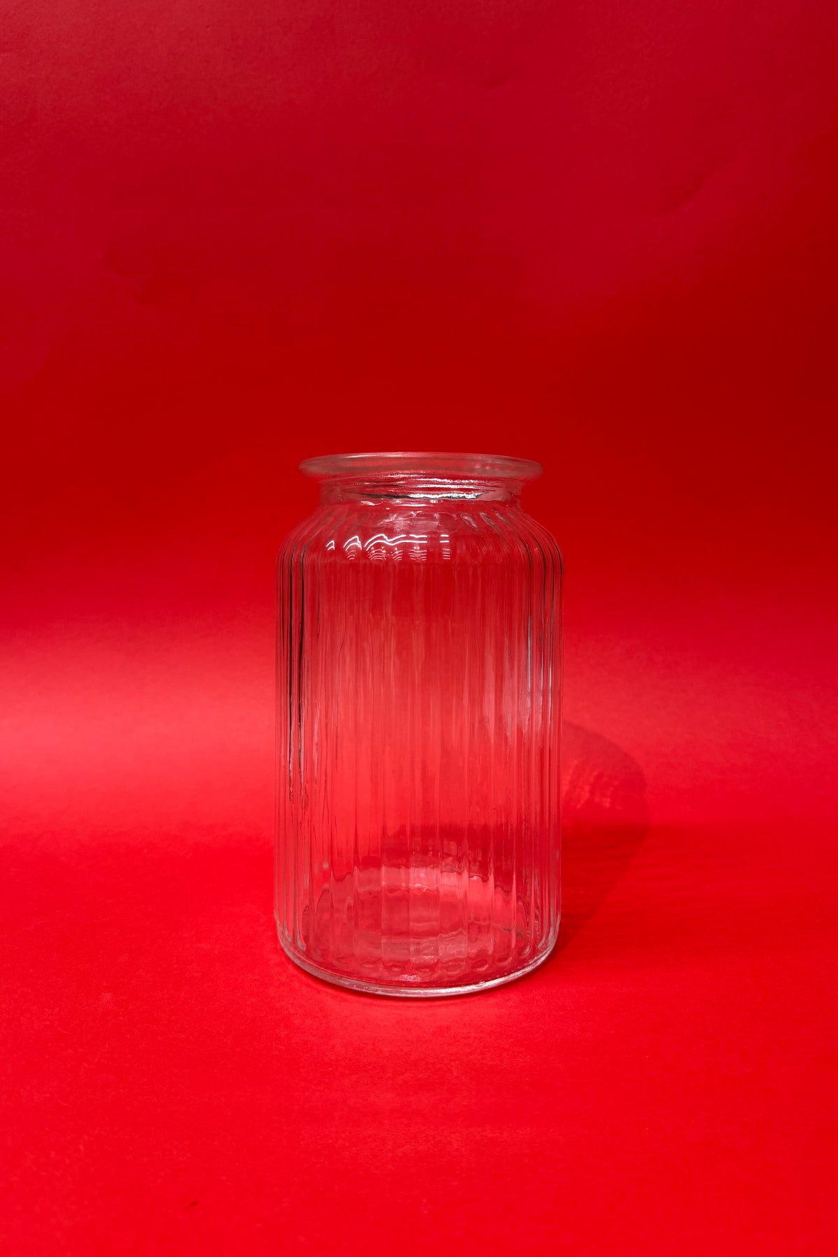 Ribbed Jar Glass Vase - 18cm Height